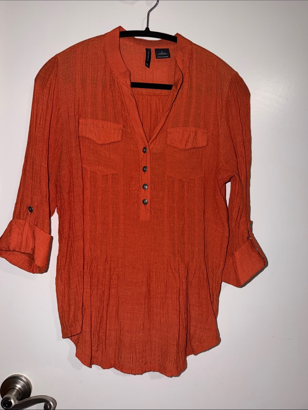 new directions Burnt Orange Button Henley Tunic